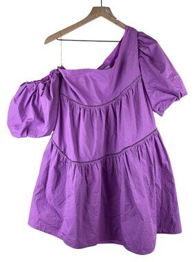 Vestique Purple One Shoulder Short Sleeve A-Line Mini Dress